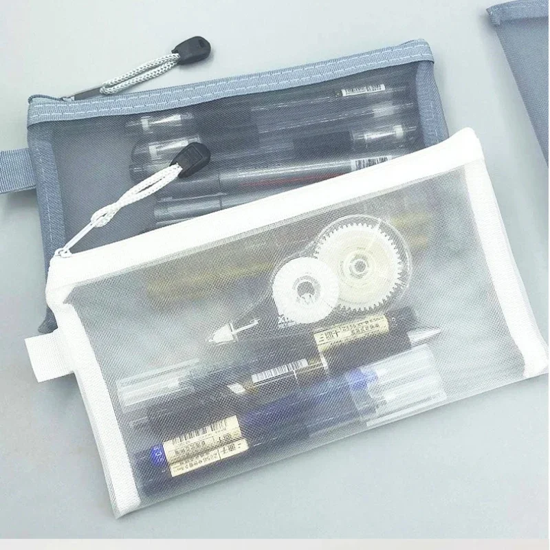 Simple Transparent Mesh Pencil Case Storage Student Pencil Bag Large Capacity Pouches Stationery