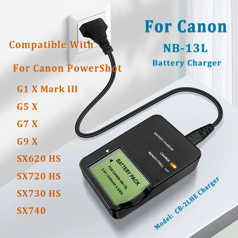 Canon CB-2LH CB-2LHT CB-2LHE Battery Charger For Canon NB-13L Battery G7XII G5X G1XIII G9X SX620 SX720 SX740 SX620 PowerShot