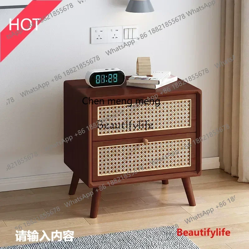 style Rattan bedside table Solid wood Nordic simple silent wind mini wooden locker ss 8617