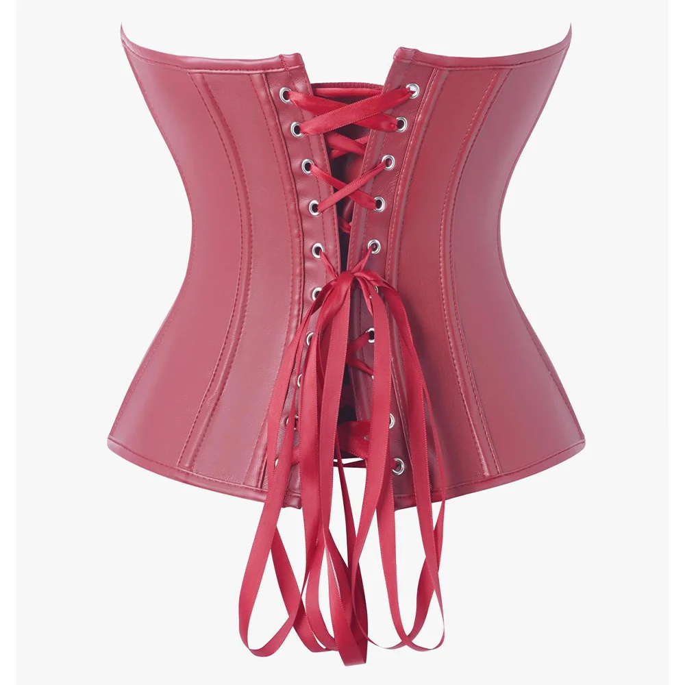 

Women Faux Leather Corset Tops Gothic Overbust Lace Up Zipper Strapless Bustier Shaperwear Sexy Clubwear