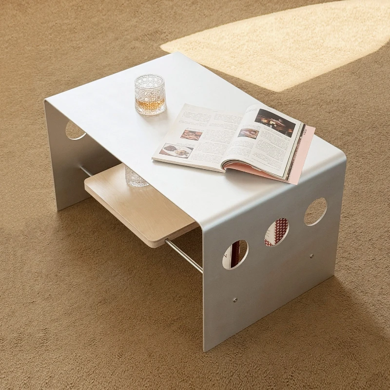 Metal coffee  small apartment side living room advanced double-layer storage small tea short coffee table