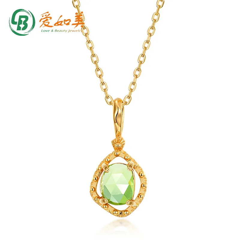 

Simple Natural Olivine Pendant Collarbone Chain 18K Gold PT950 Platinum Silver Plated 7-layer Gold Necklace
