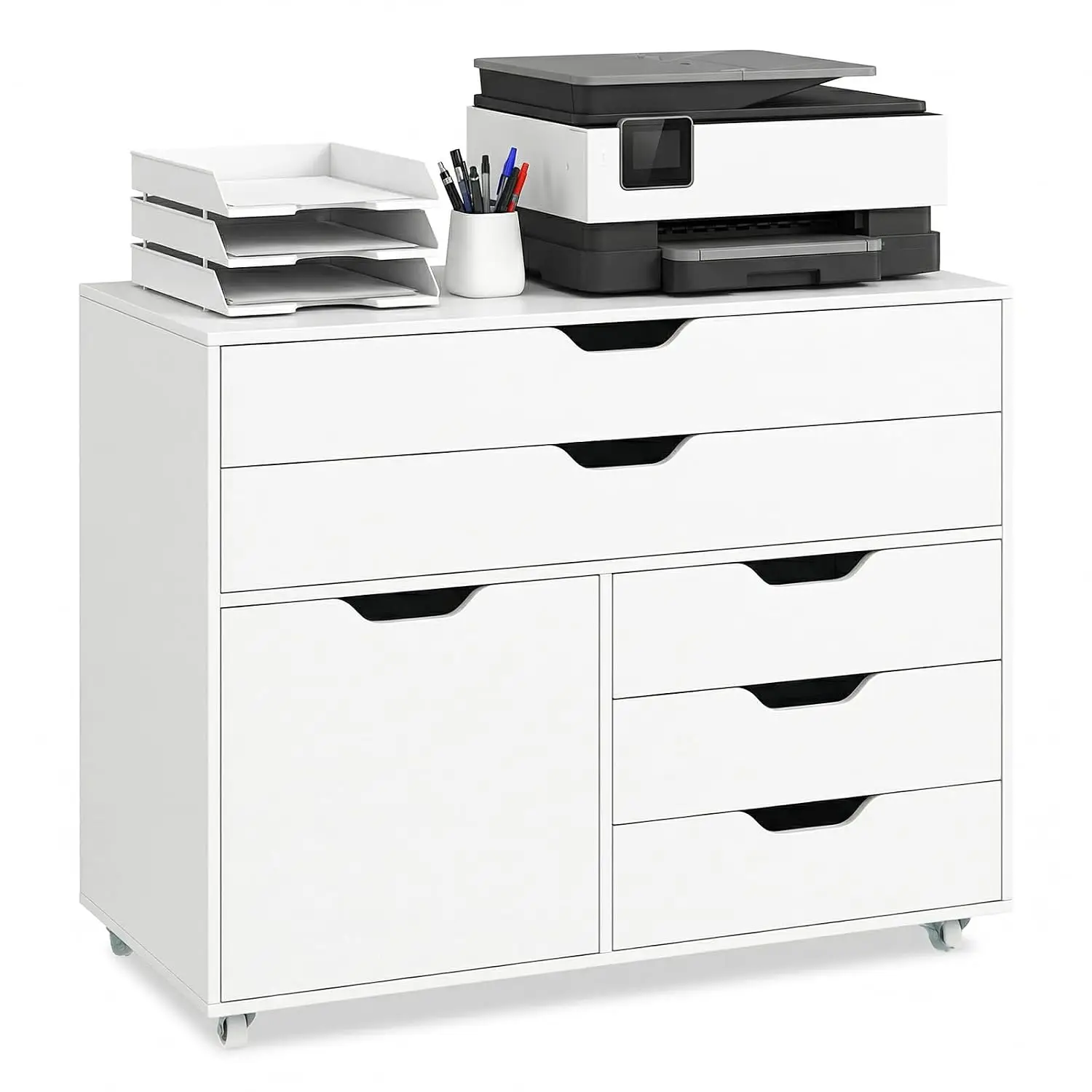 White 5-Drawer Rolling File Cabinet with Lockable Wheels for Home Office, Customized