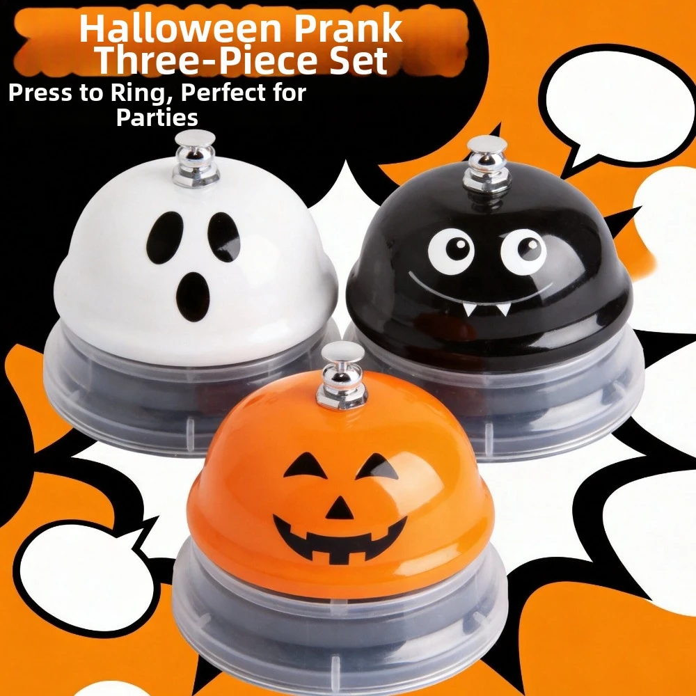 Funny Iron Halloween Cartoon Pressing Bell Novelty Decorative Pumpkin Ghost Bell Anti-Rust Desk Bell Bar