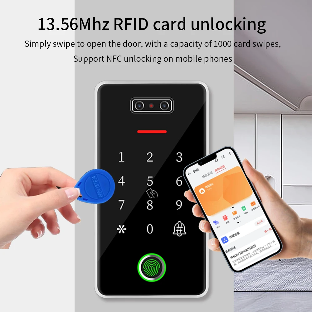 Smart Lock Fingerprint & Face Recognition Access Control Keypad RFID IC Card Reader TTlock TTHotel TTRenting Multiple Platform