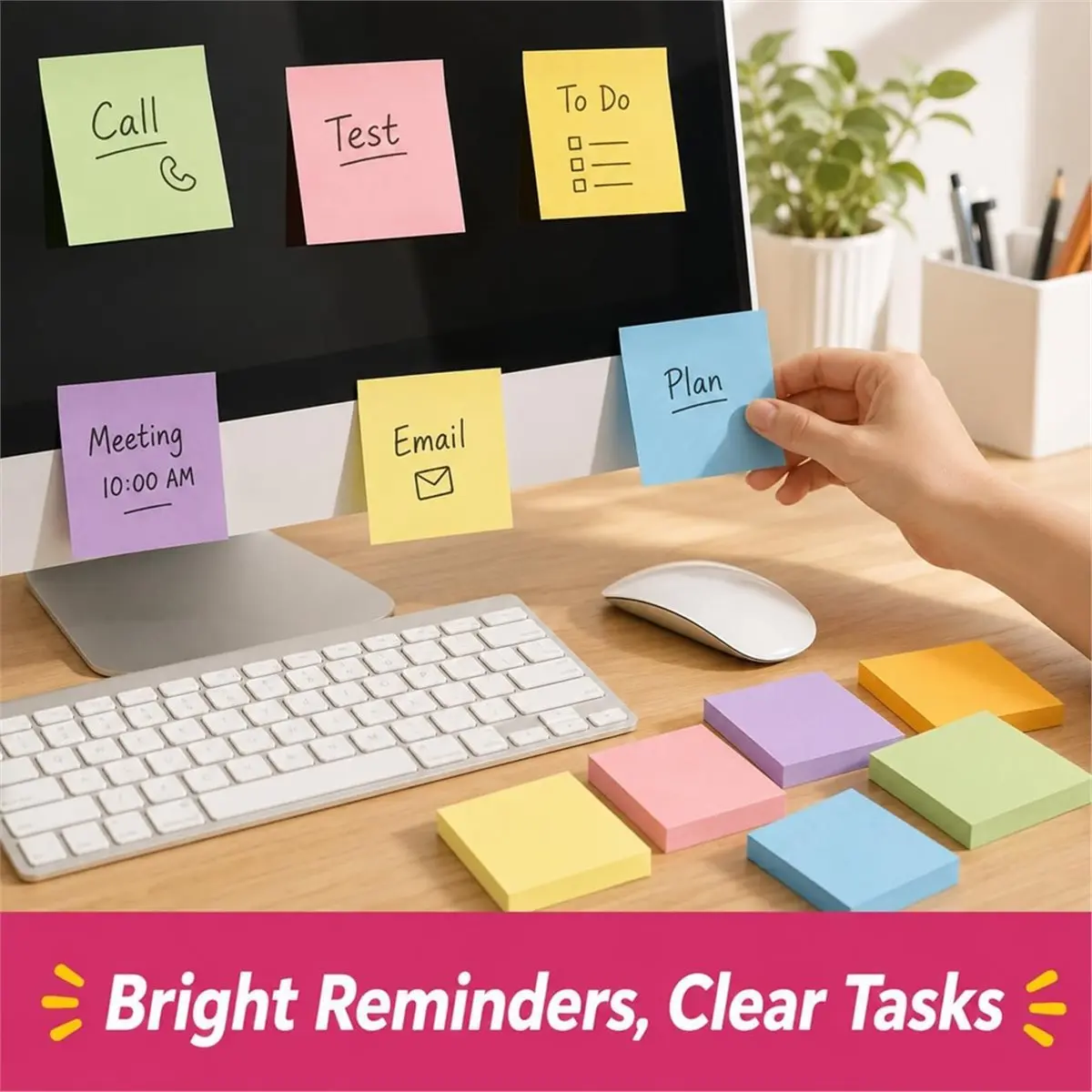 Promotion Sticky Notes for Company School Home, 9 Pads 100 Sheets Each, Super Sticky Bright Color Memo Pads, 3x3 Inches