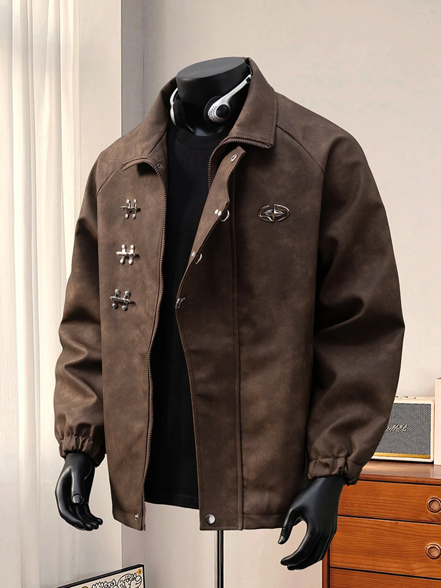 

Новая мужская демисезонная куртка из искусственной кожи с воротником, повседневная, теплая, рабочая, на молнии, с длинными рукавами