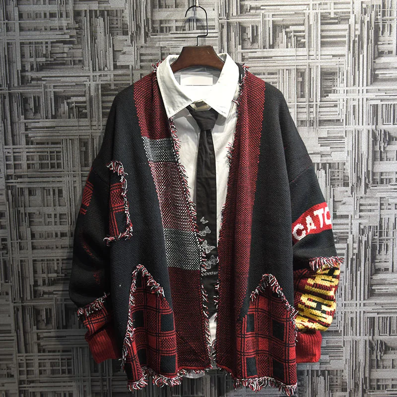 Cardigan Retro Knitted Stitching Couple Lazy Sweater Men's Fall/Winter Baggy Coat Korean Fashion