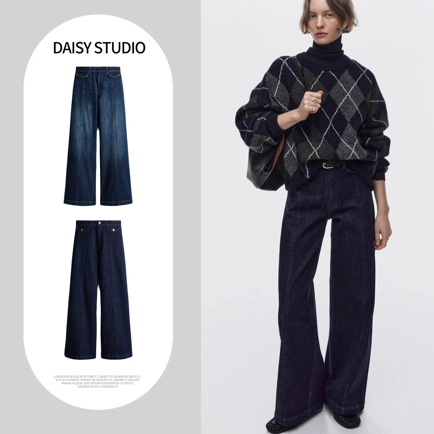 

Spring New Women's Stand Fit Slim Zipper High Waist Wide Leg Jeans High Waist mat Sle Polyester Fiber Ladies Jeans
