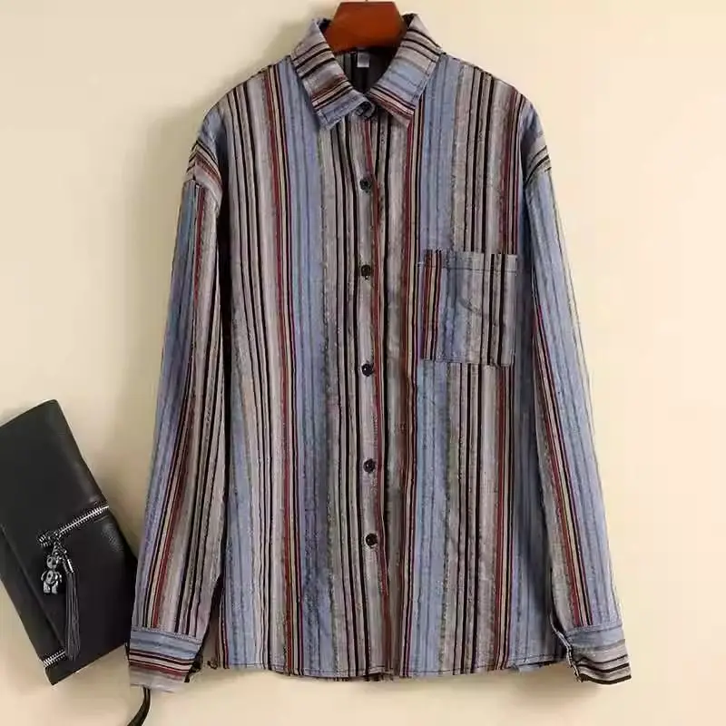 

Мужская повседневная длинная полосатая одежда в стиле ретро в стиле ретро, свободная посадка, весна-осень, модная брендовая верхняя одежда для пар