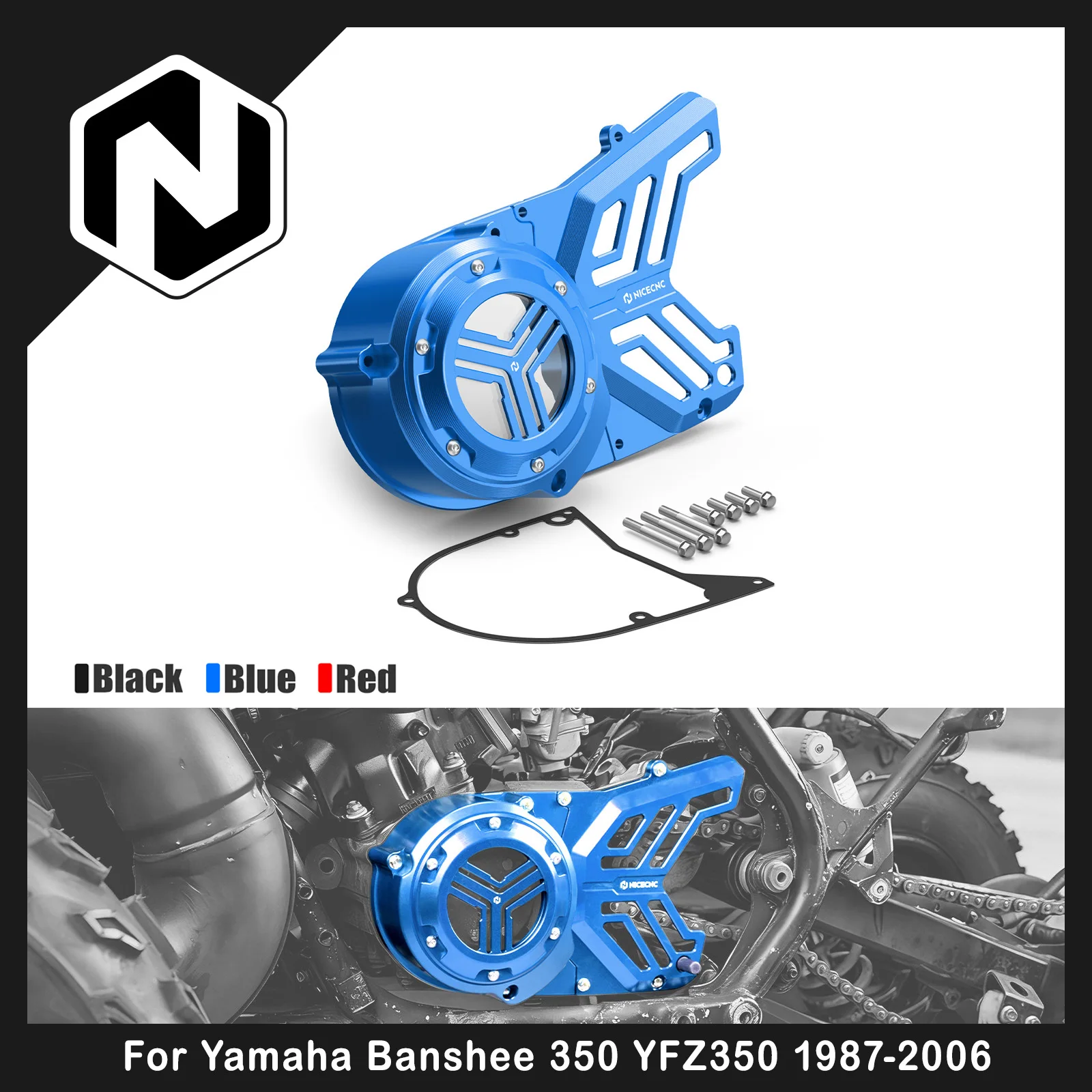 NICECNC For Yamaha Banshee 350 YFZ350 1987-2006 ATV Stator Cover Aluminum Quiet Chain Guar  View Window Replace 2GU-15411-00-00