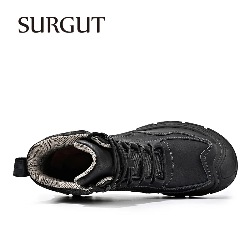 SURGUT Quality Men's Ankle Boots Fashion Brand Genuine Leather Breathable Non-Slip Anti-Collision Plush Warm Men's Snow Boots