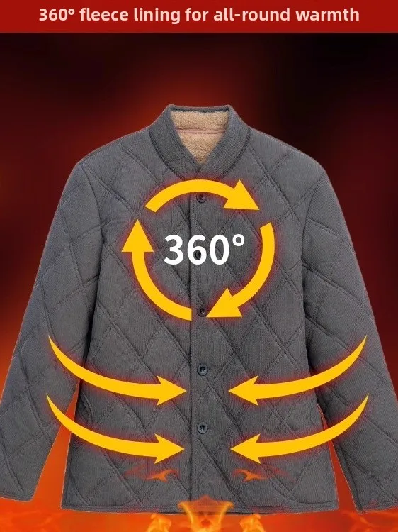 سترة رجالية مبطنة بالصوف السميك معطف شتوي دافئ عازل للحرارة بأسلوب الأب والجد كاجوال للأعمال وأوقات الفراغ #5