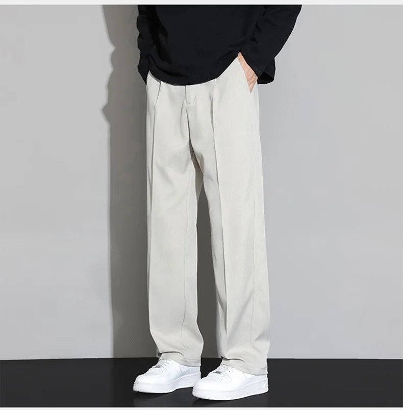 Men's High Waist Straight Suit Pants Pleated Front Loose Wide Leg Business Casual Trousers For Daily Commute Streetwear