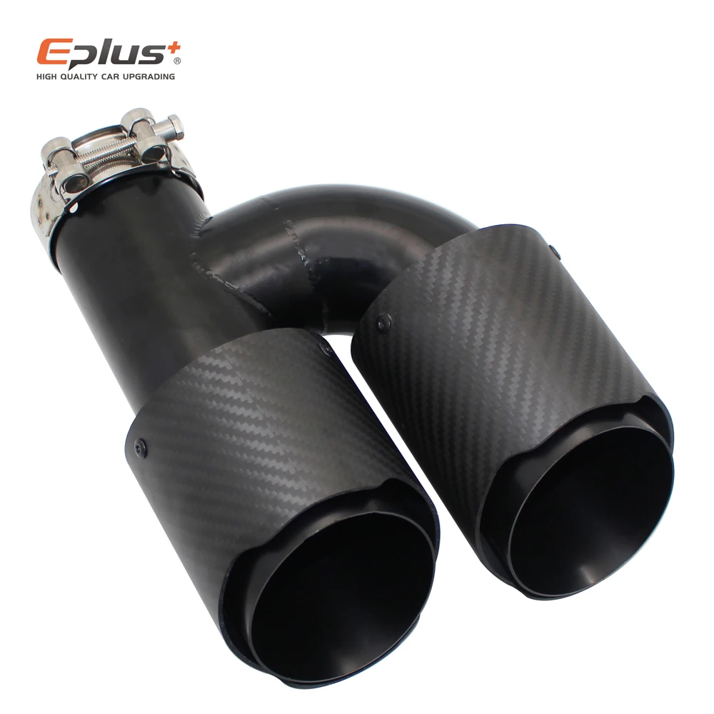 

EPLUS Car Carbon Fiber Matte Muffler Tip H Shape Double Exit Exhaust Pipe Mufflers Nozzle Decoration Universal Stainless Black