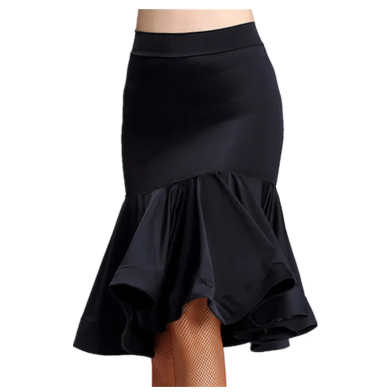 Vrouwen Sexy Zwarte Latin Dansrok Zwart Fitness Dames Split Visgraat Rok Praktijk Performamamnce Dancewear