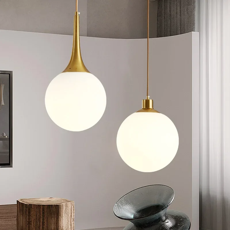 Modern Minimalist Nordic Style Bedroom Restaurant Bar Counter Clothing Store Gold Milk White Round Ball Pendant Light