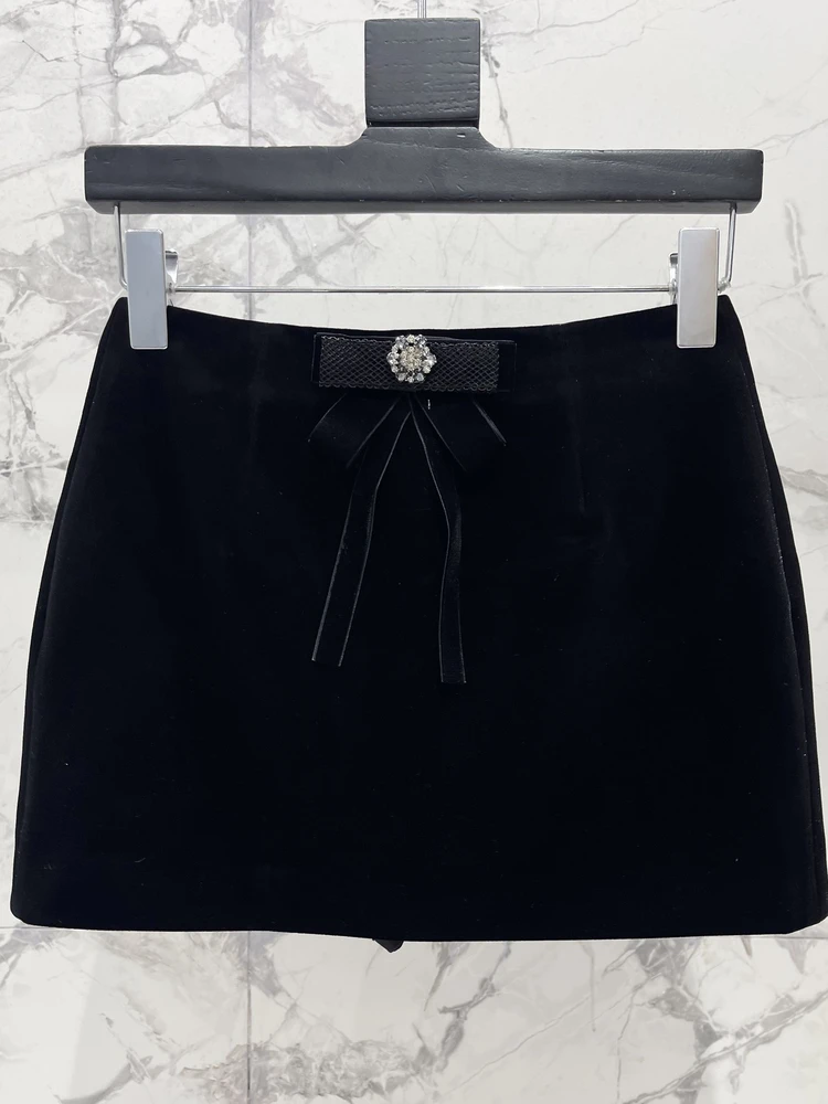 

Элегантная черная бархатная юбка А-силуэта с завязками на талии, женская, утягивающая, универсальная, повседневная, из полиэфирного волокна