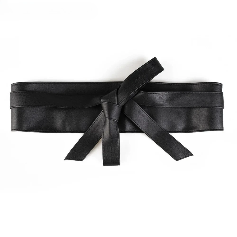 black-cummerbund-extra-wide-belt-for-women-corset-waist-belt-self-tie-bow-fashion-new-design-ladies-belts-for-dresses