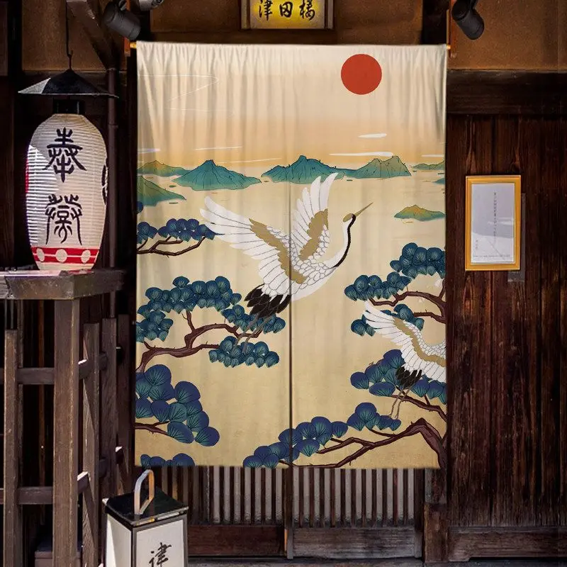 VIKAMA Ukiyo‑e Sakura Wave Print Noren Split Door Curtain Room Divider Privacy Curtain for Tea Room Oriental Home Decor