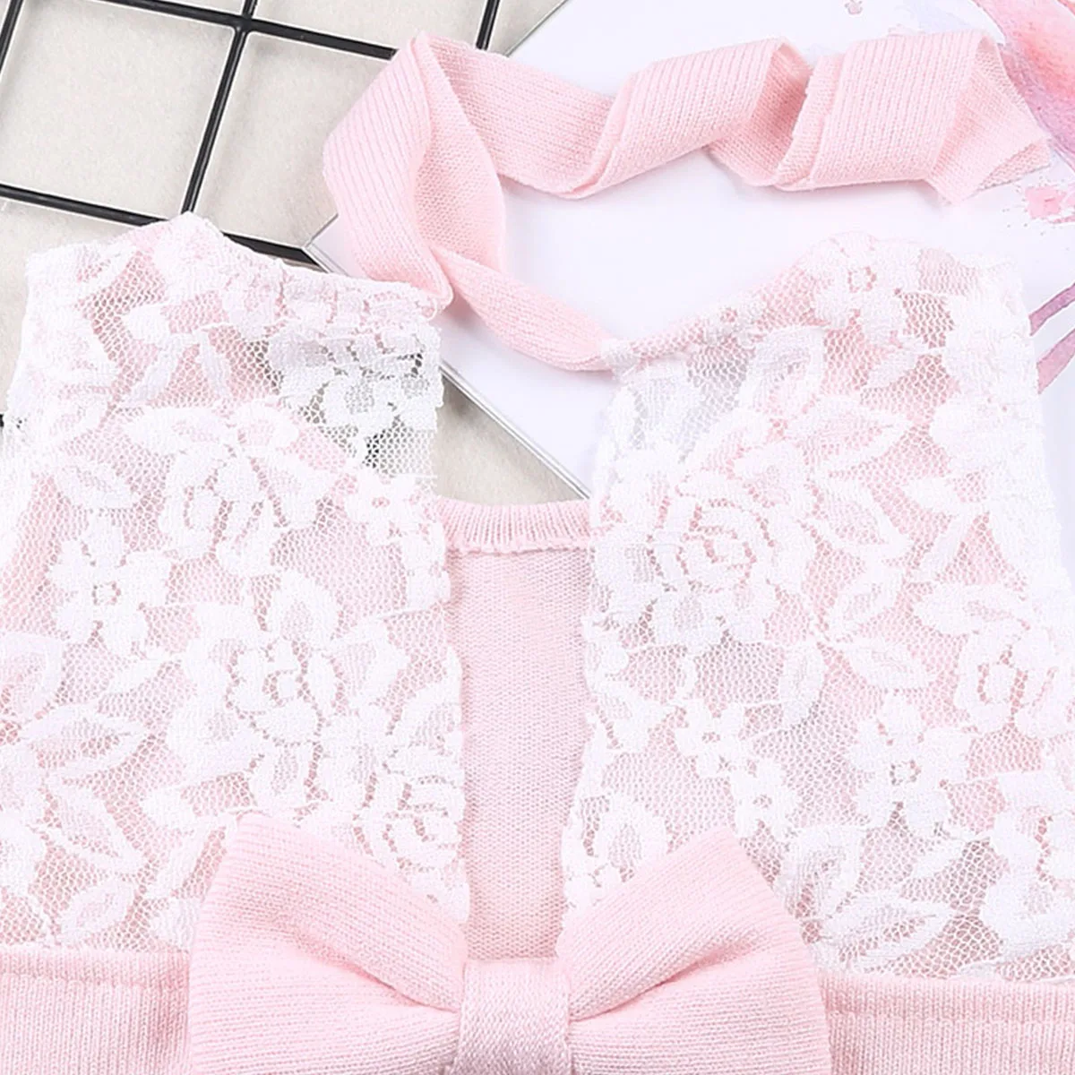 Ylsteed Pink Newborn Lace Romper Back Big Bowknot Bodysuit Baby Girl Photography Outfits