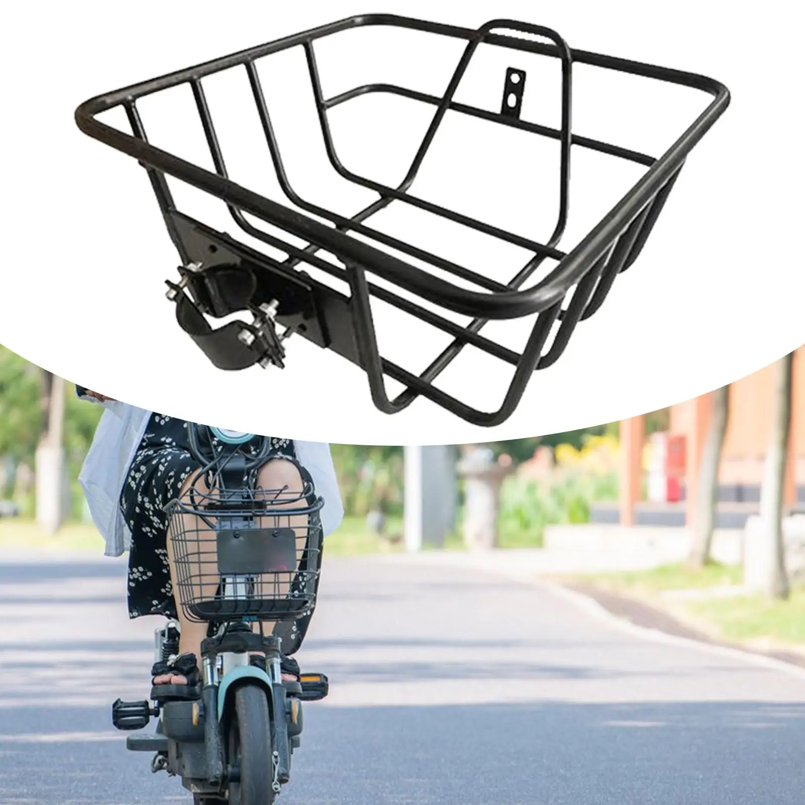 Bicycle Basket Front Bike Basket with Screws Sturdy Carrier Scooter Basket Front Rear Bike Cargo Rack for Electric Bicycle