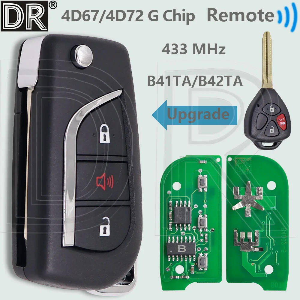 DR Upgrade B41TA/B42TA 4D67/4D72 G Chip 433MHz Car Remote Control Key For Toyota Corolla Yaris Innova Camry Hilux Vios Fortuner