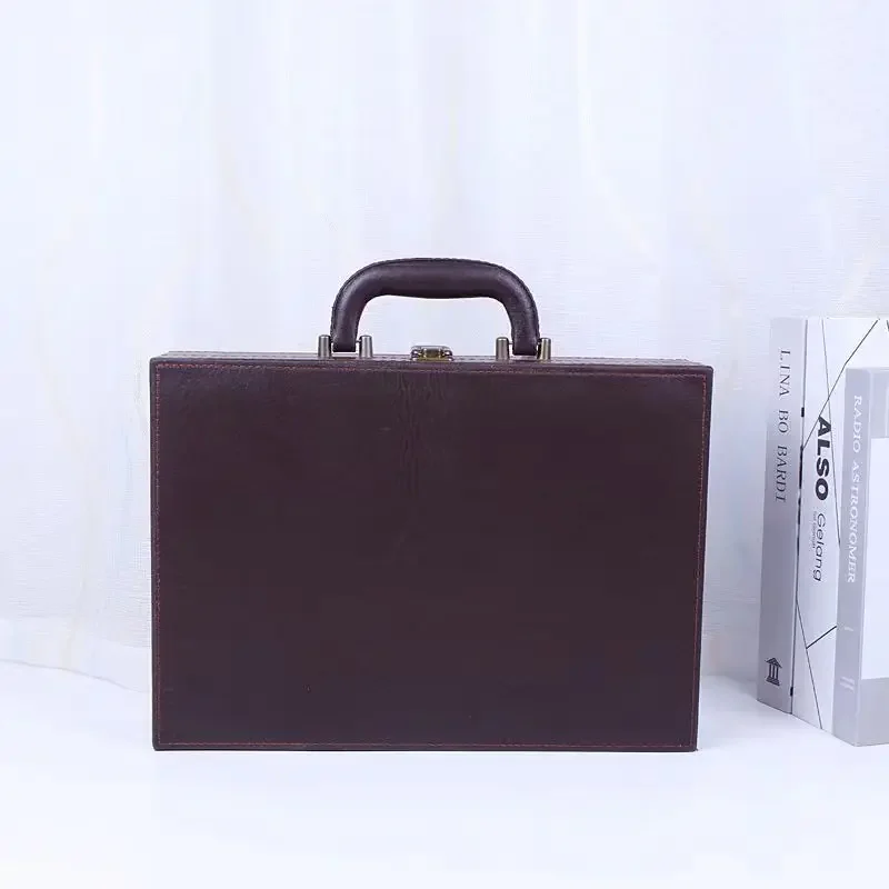 2024 New Business Leather Portable Briefcase Script Box Policy Contract Document Storage Box