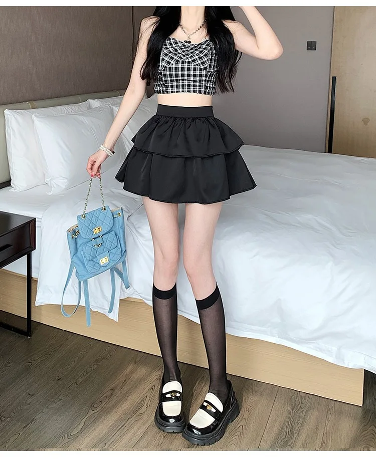 

Pure desire cake puffy short skirt summer 2024 new Japanese fashion high waisted slimming A-line ruffled edge pleated skirt