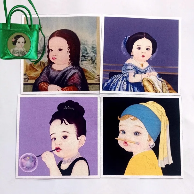 15X15cm Oil Painting Girl Patchwork Cotton Canvas Fabric Cartoon for DIY Sewing & Quilting Purse Book Home Decoration Material