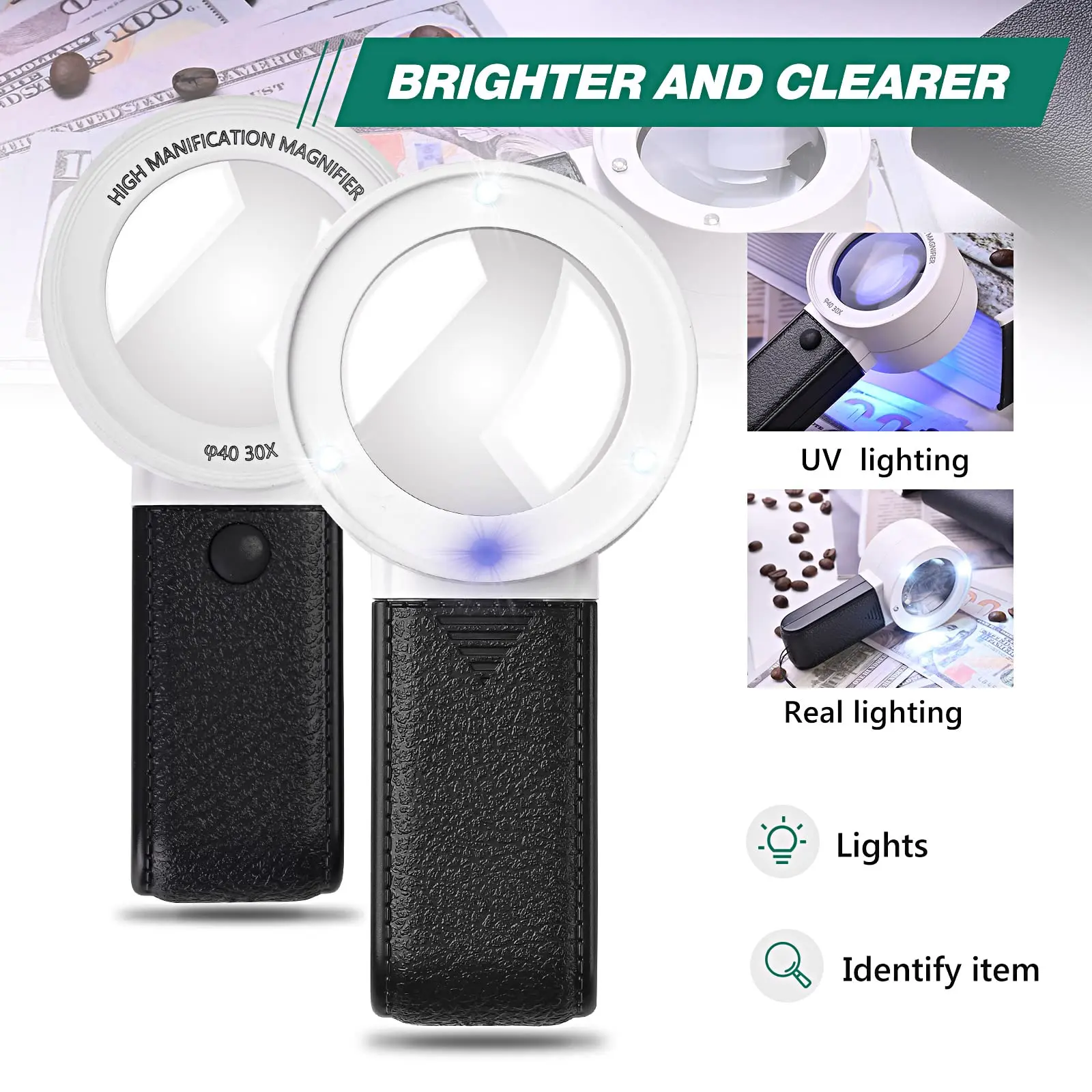 Imagem -02 - Lupa Profissional com Luz uv Led Óculos Ópticos de Camada Dupla Lente de Lupa Portátil Lupa de Jóias para Senior 30x