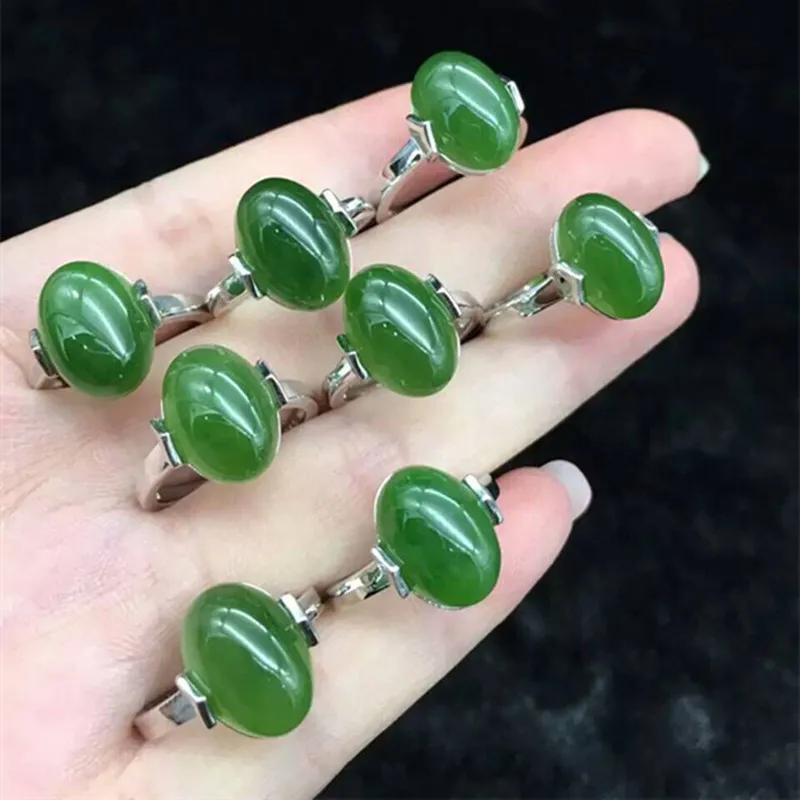 925 Silver Ring Inlaid With Hetian Jadeite, Cabochon 10X14Mm, Good Quality And Translucency