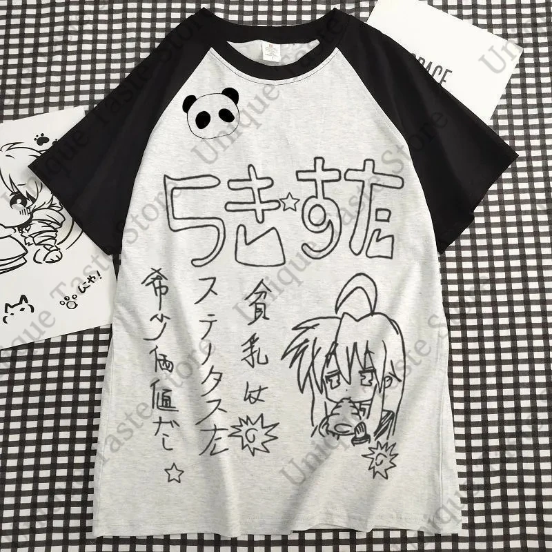 Camiseta Lucky Star Izumi Konata con diseño de dibujos animados Lucky ☆ Camiseta con estampado de estrellas, moda Otaku, camisetas de manga corta de algodón de alta calidad para verano