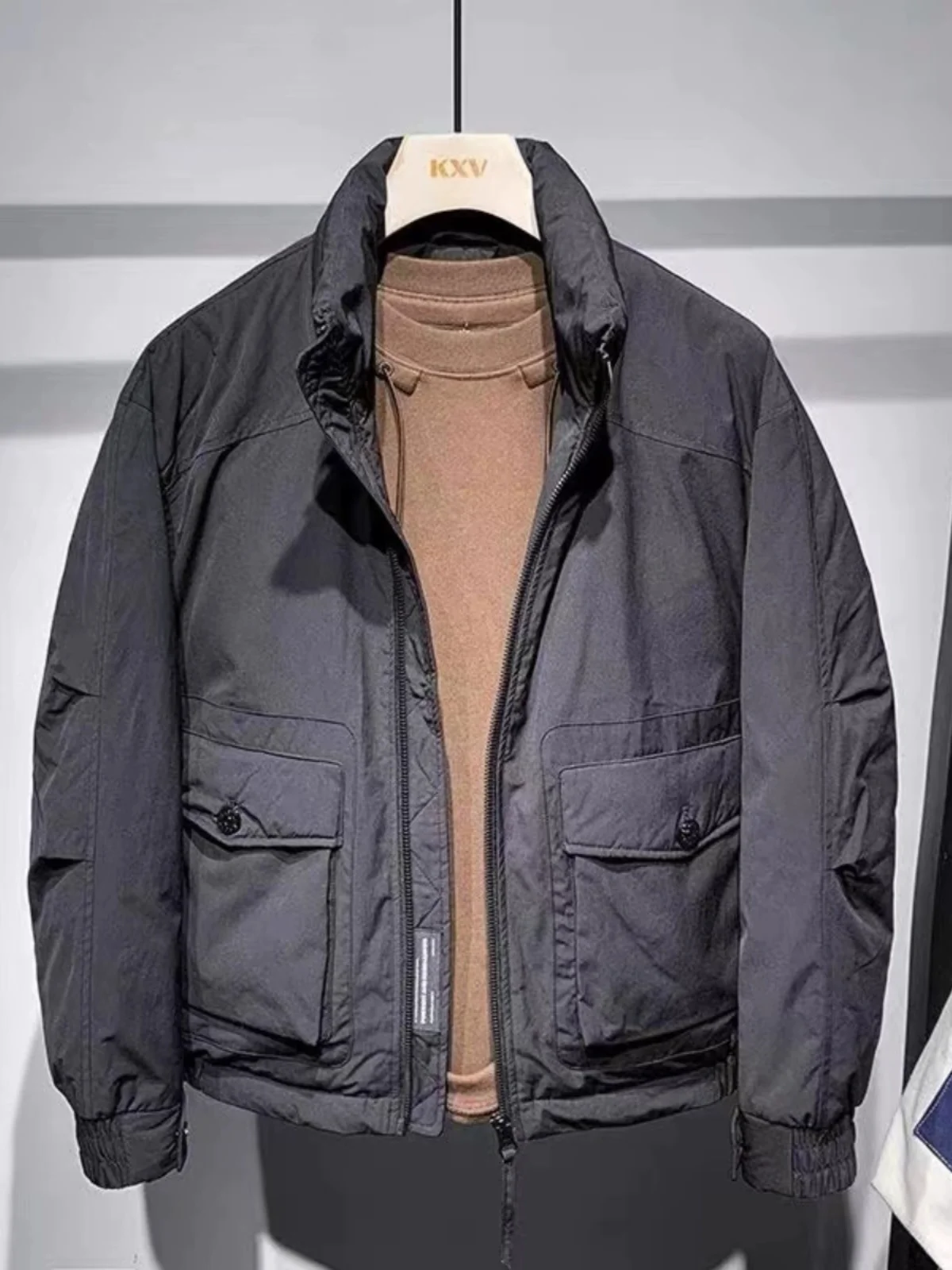 

Теплый повседневный хлопковый тюнет, мужское простое модное пальто с воротником-стойкой, рабочая одежда, молодежное пальто с подставкой на пуговицах