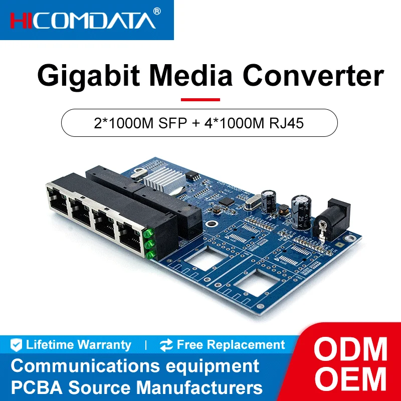 10/100/1000M 2 porte in fibra e 4 RJ45 Gigabit Mini Media Converter PCB Single Mode porta in fibra PCB 10/100/1000M 2 f4g