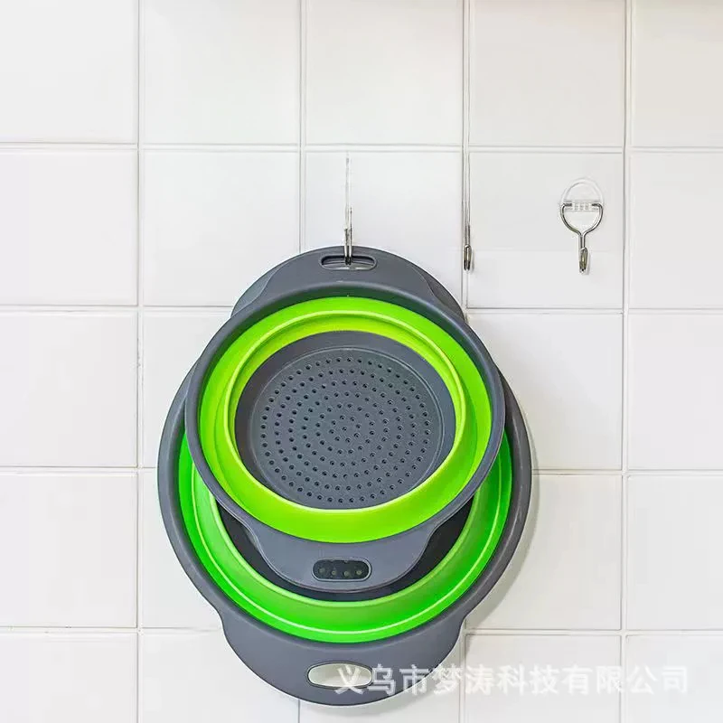 

Folding Silicone Drain Kitchen Gadget Utensils Foldable Strainer Fruit Wash Colander Accessories Drainer Noise Salad Spinner
