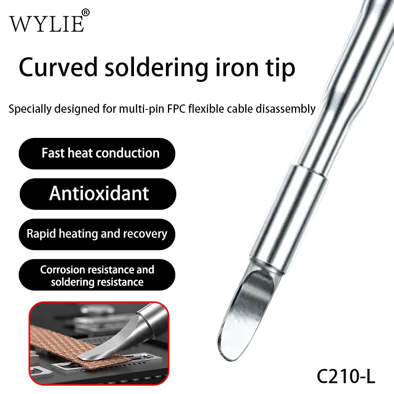 WYLIE C210-L Curved Soldering Iron Tip Rapid Heating Anti Oxidation For Phone FPC Flexible Cable Disassembly Welding Repair Tool