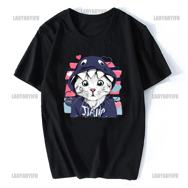 Funny Cats Printing Shirt Harajuku Casual Street Fashion Short Sleeve Clothing Streetwear Men's T-Shirt  Hip Hop Cotton Women image 3