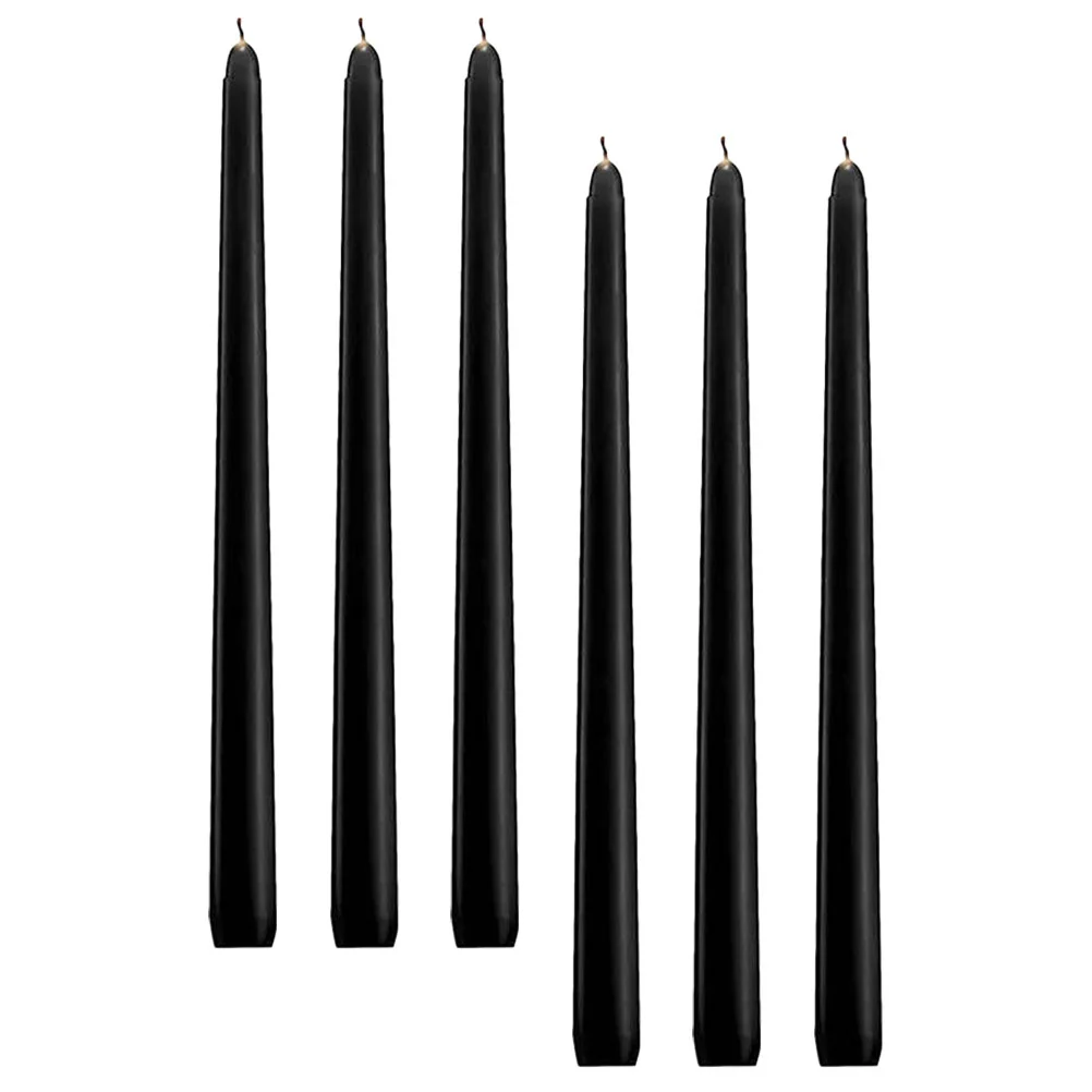 6 Pcs Black Sticks Holders with Cotton Wick Small Unscented Taper Candles Core Wax Decor Bulk Dinner Party