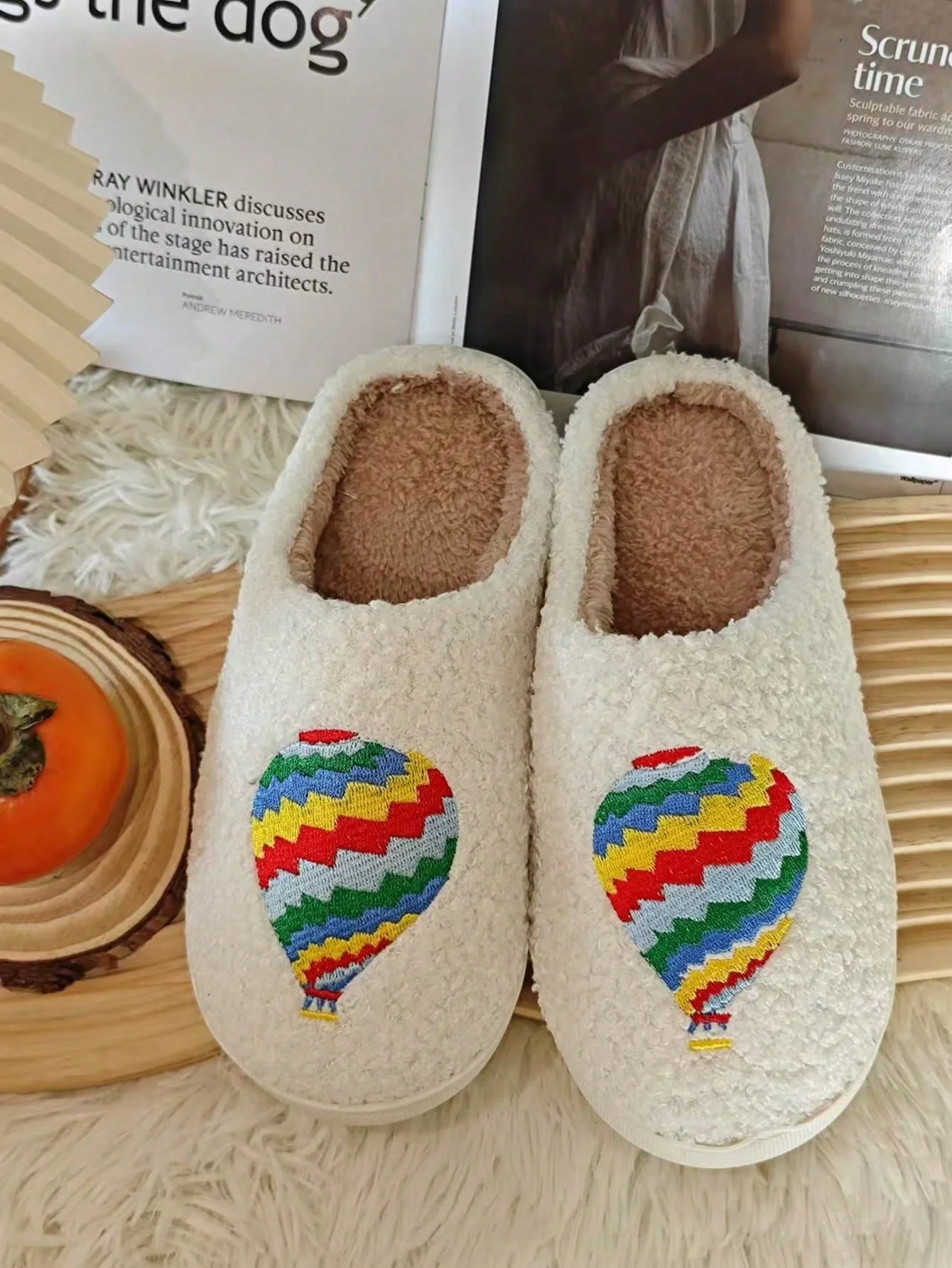 

Colorful Hot Air Balloon Couple Plush Slippers, Winter Thick Fluffy Warm Anti-Slip Soft Thick Sole Home House Indoor Shoes