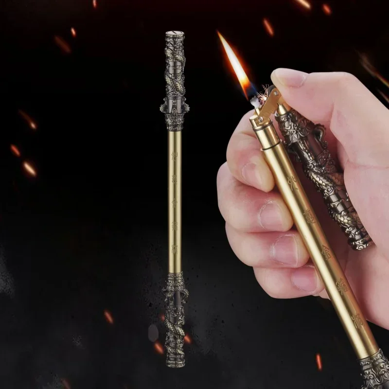 Portable Monkey King Kerosene Lighter Windproof Mini Retro Grinding Wheel Ignition Golden Cudgel Lighters Smoking Gift for Men