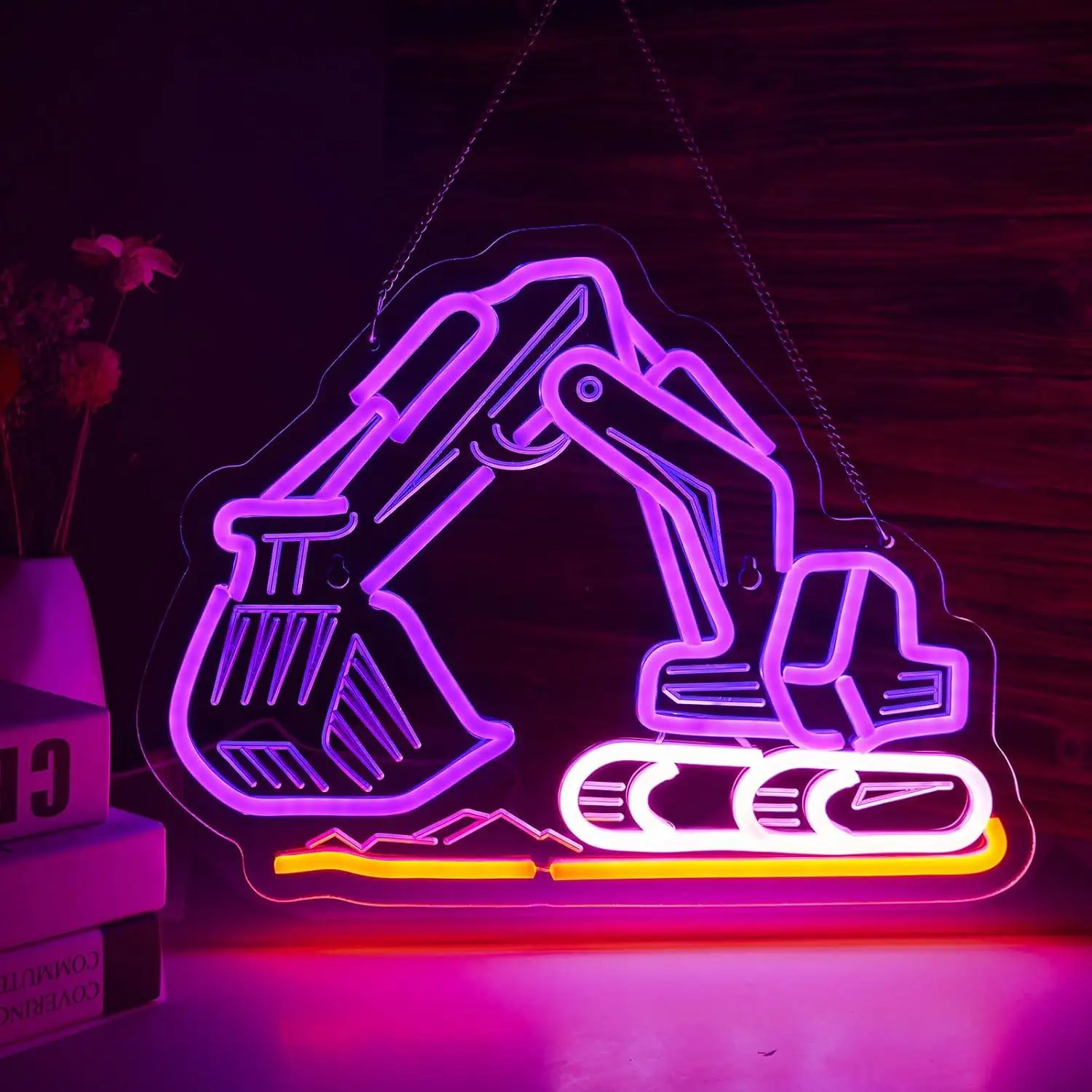 Excavator Neon Sign USB Dimmable LED Lights For Teen Boys Bedroom Game Room Interior Ornament Creative Birthday Gift For Kids