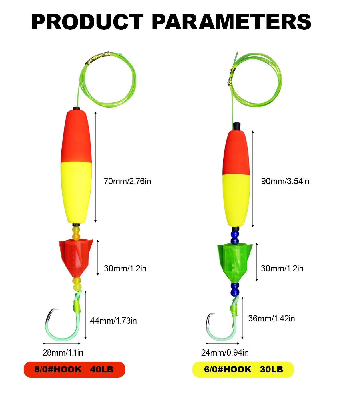 ZYZHE 1 Stück Welsangel-Rigs mit leuchtenden Kreishaken, Santee Cooper Drill Cork Schaumstoff-Schwimmer, Glockenindikator, Wels-Schwimmer-Rigs – Detail 2