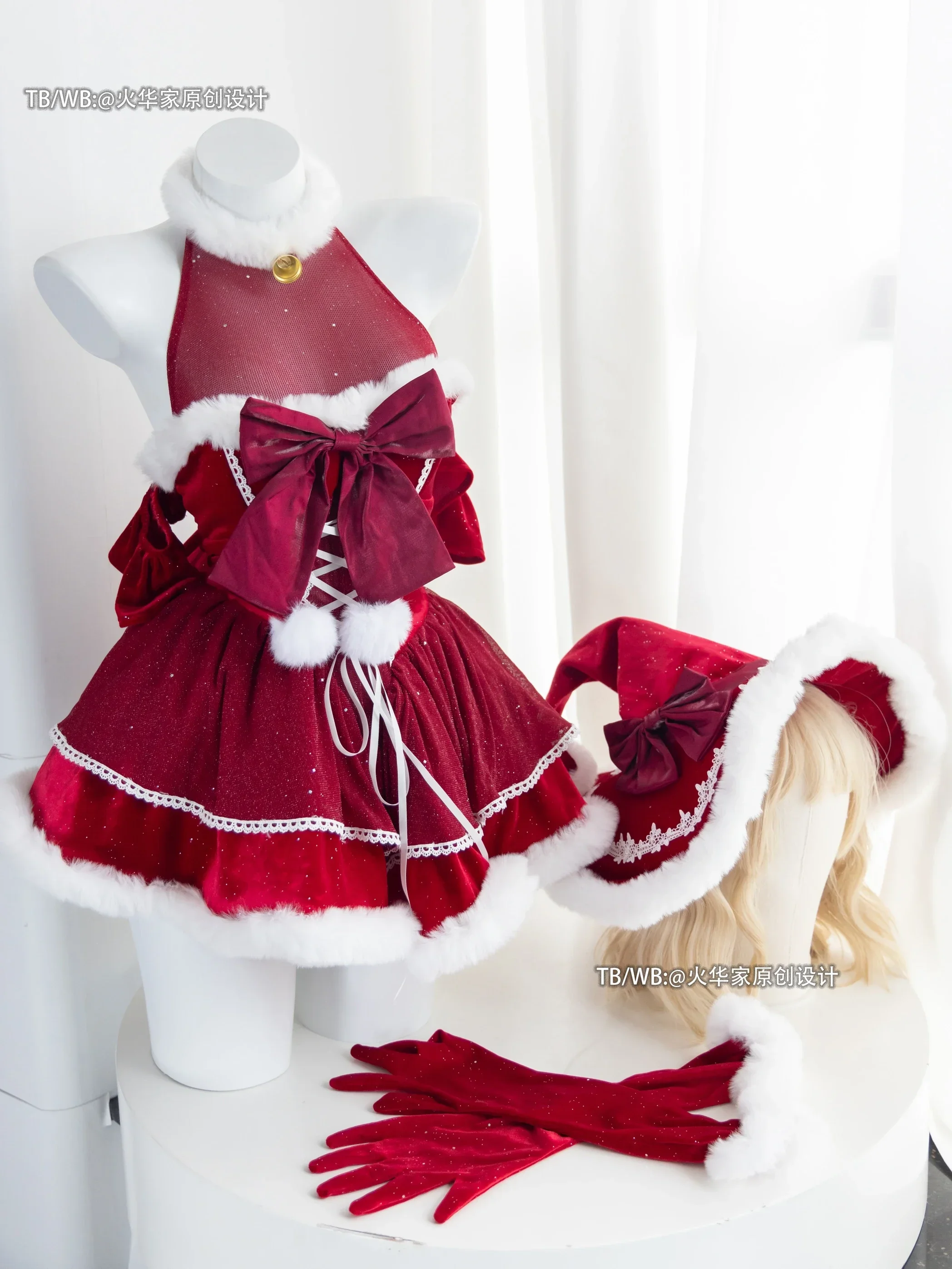 Lovely Red Maid Lolita Dress Kawaii Halloween Outfits Apron Maid Kawaii Christmas Dress Santa Claus Cosplay Costume Women