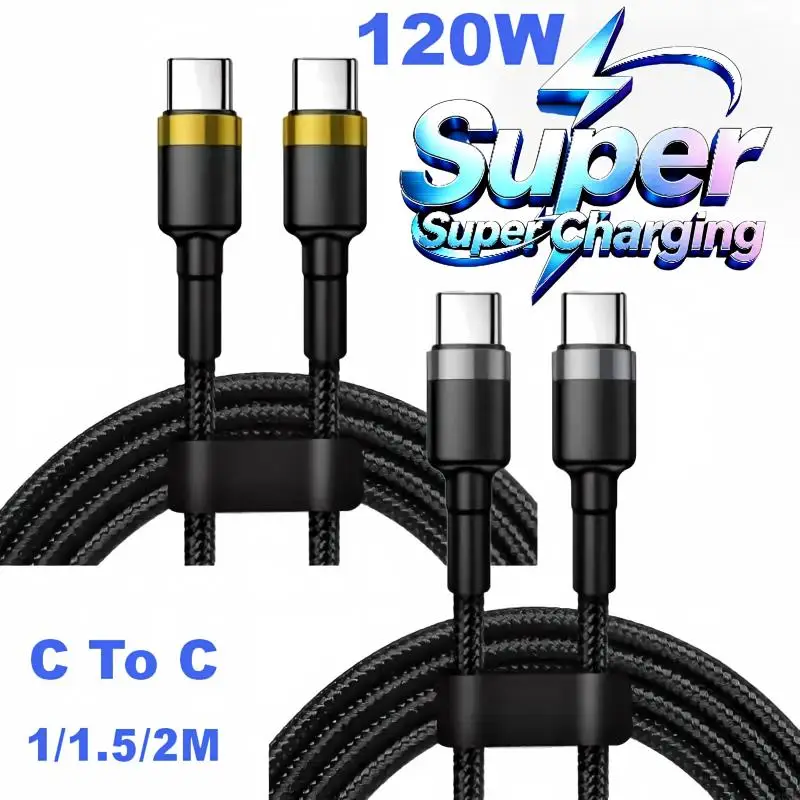 120W Cable High Quality Braided Cable Super Fast Charge Cable PD USB to Type C Quick Charging For iPhone Xiaomi ProMax Samsung