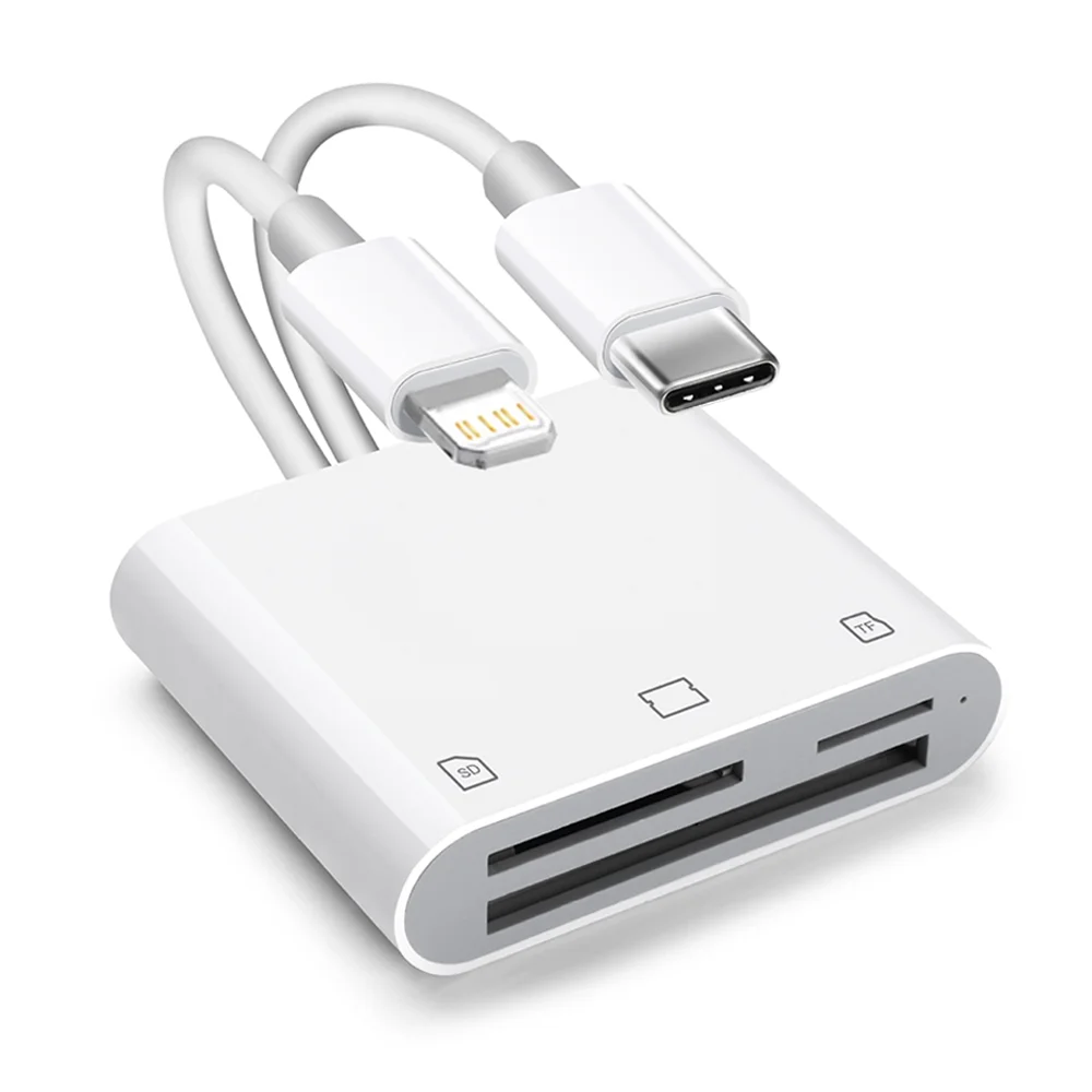 Lecteur de carte SD pour iPhone iPad USB C Lightning double port, lecteur de carte mémoire pour MicroSD CF, aucune application requise, Plug and Play