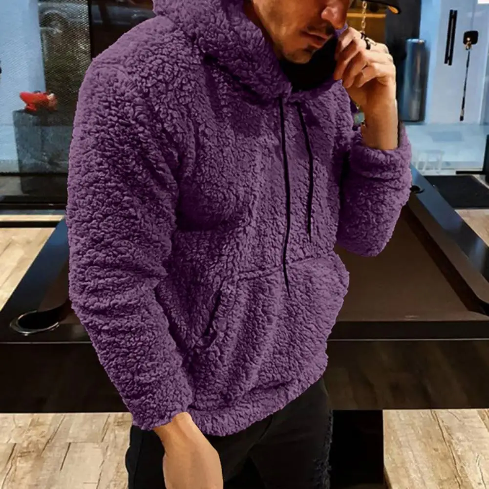 

Trendy Men Winter Hoodie Long Sleeves Thermal Drawstring Soft Pure Color Men Hoodie