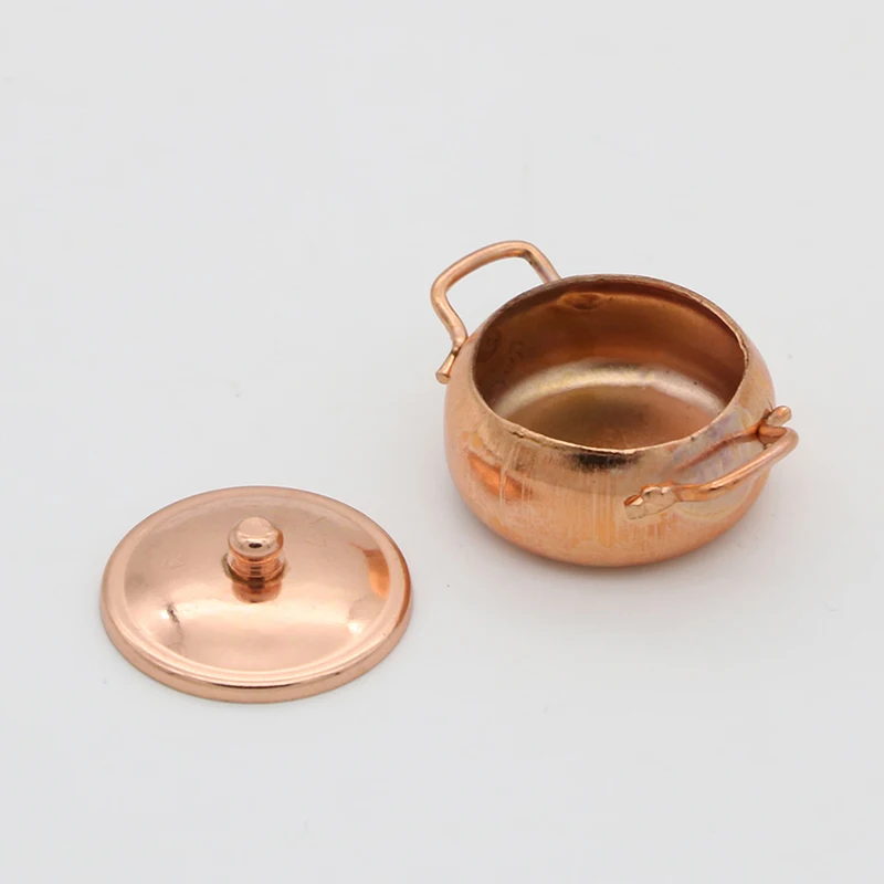 1:12 Dollhouse Miniature Bronze Frying Pan Pot Kettle Cooking Kit