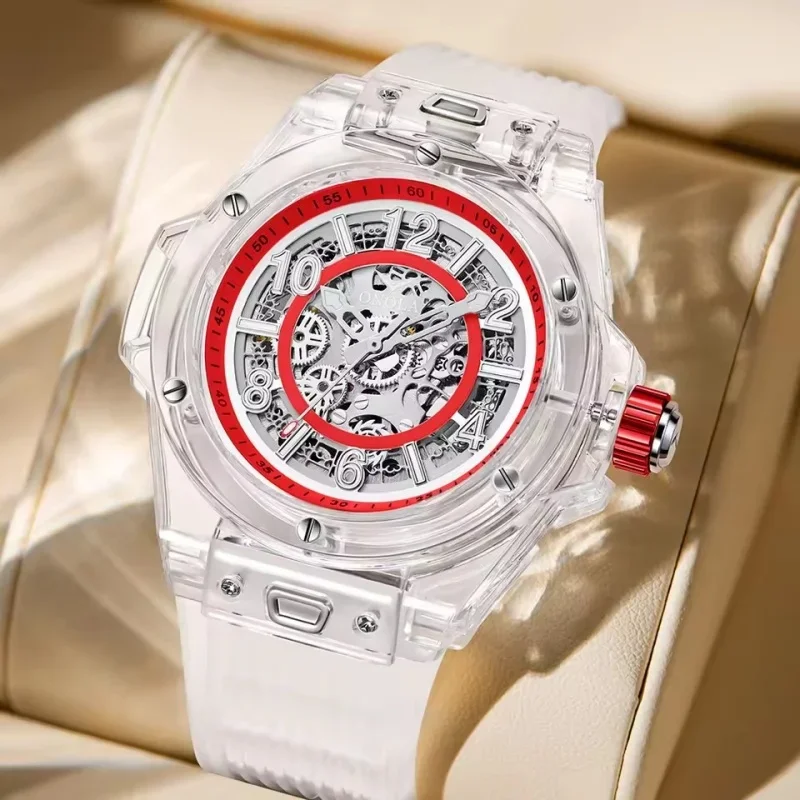 

ONOLA 3836 Hollow Mechanical Men's Watch Silicone Strap Automatic Movement Waterproof Transparent Men's Watch Relogios Masculino