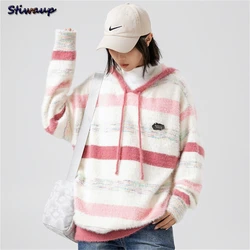 Aesthetic Cashmere Hooded Sweater Women Oversize Korean Style New Knitwear Autumn Outerwear Womens Black Pullovers Men Hoodies